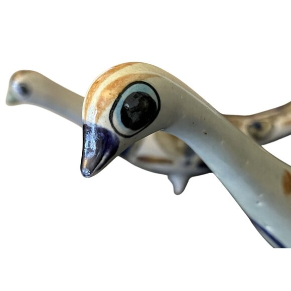 Vintage Tonala Pottery Pair Peacocks Handmade Signed Mexican Folk Art - Picture 2 of 16